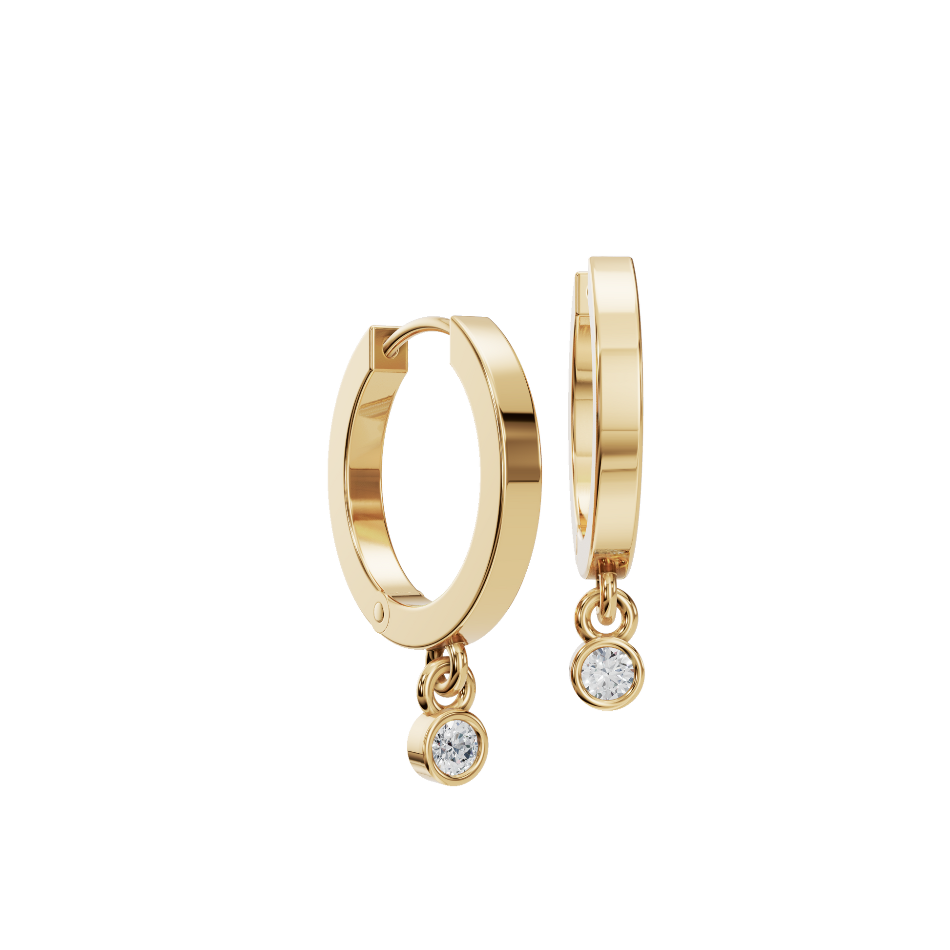Bezel-Set Round Diamond Drop Hoop Earrings