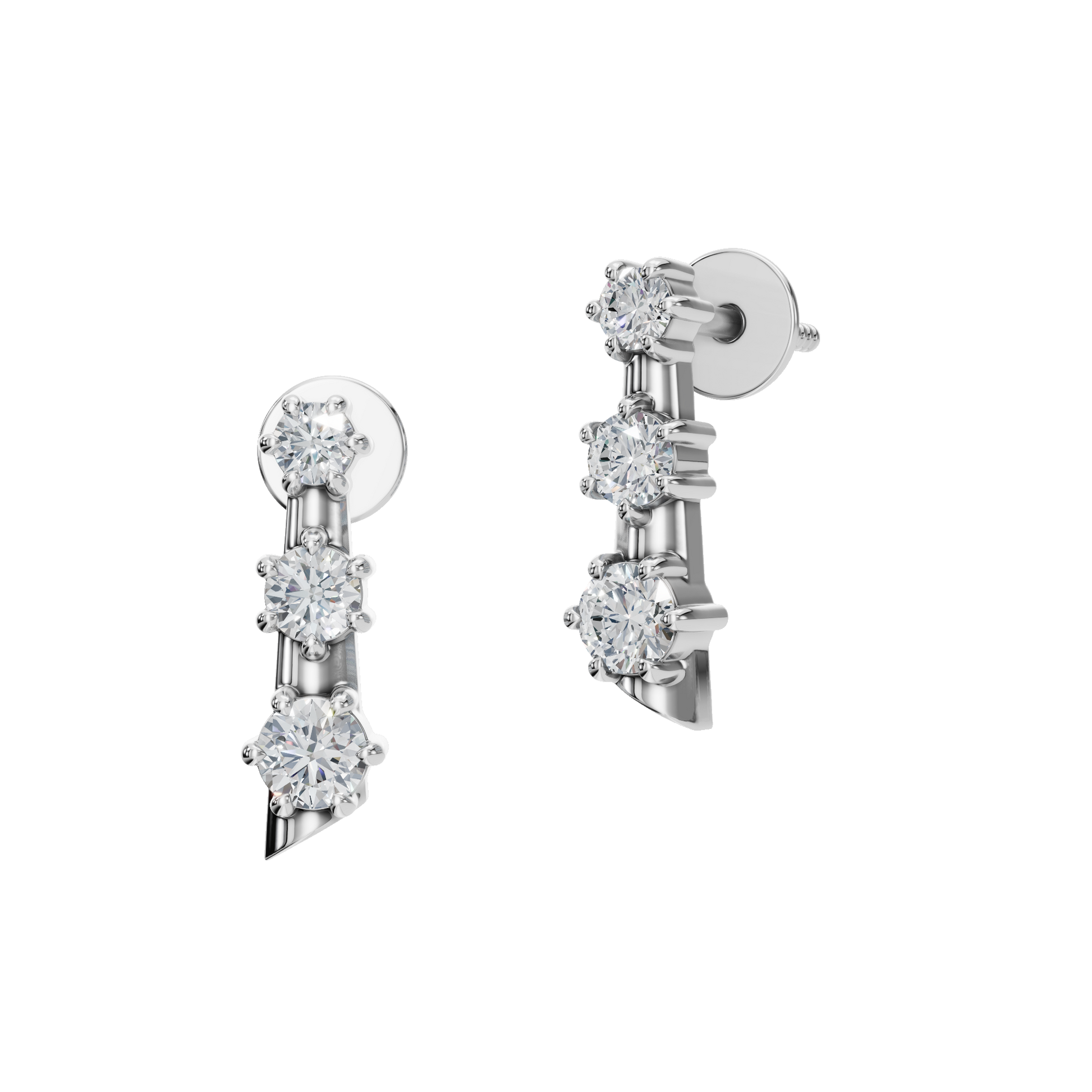Three-Stone Lab Grown Diamond Bar Stud Earrings