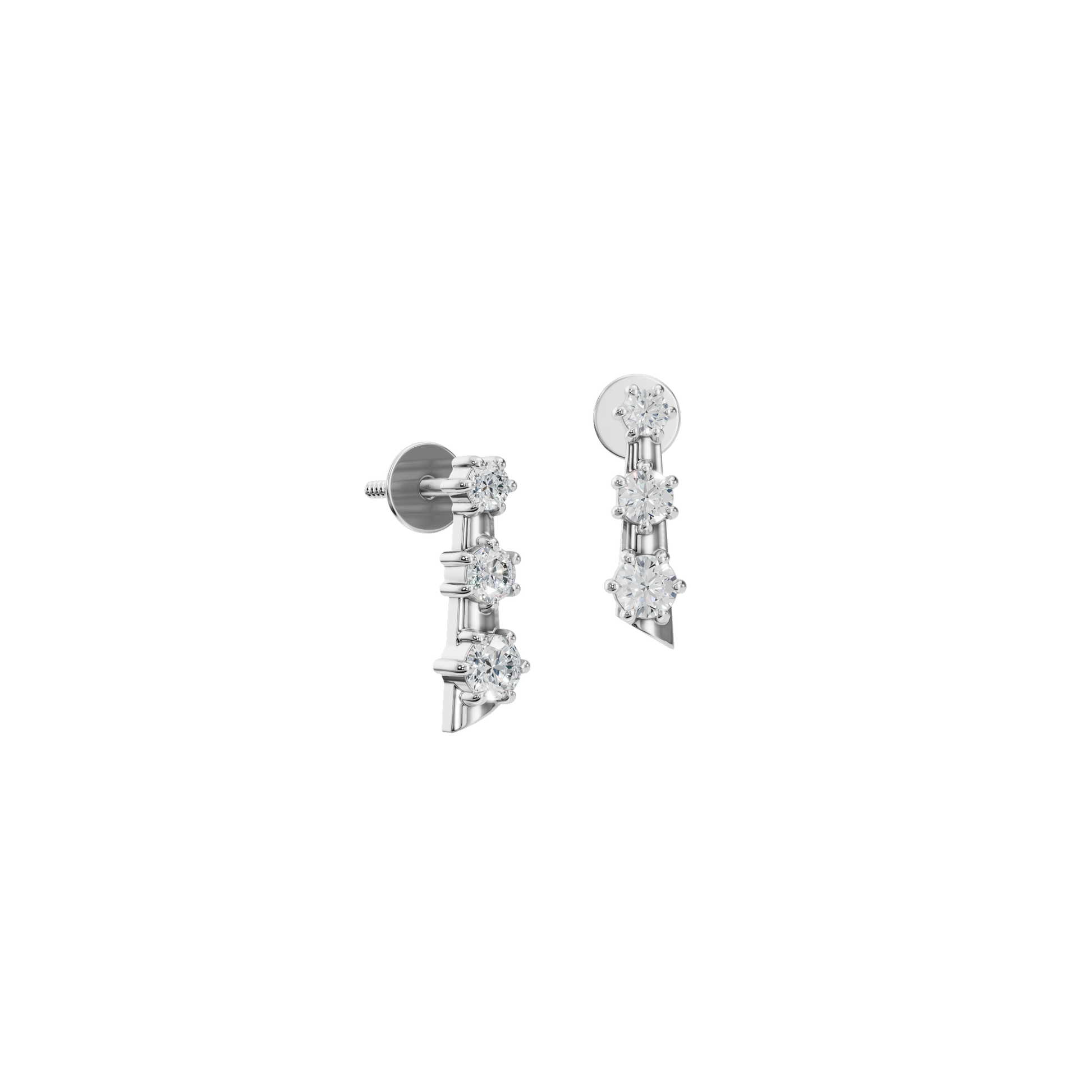 Three-Stone Lab Grown Diamond Bar Stud Earrings