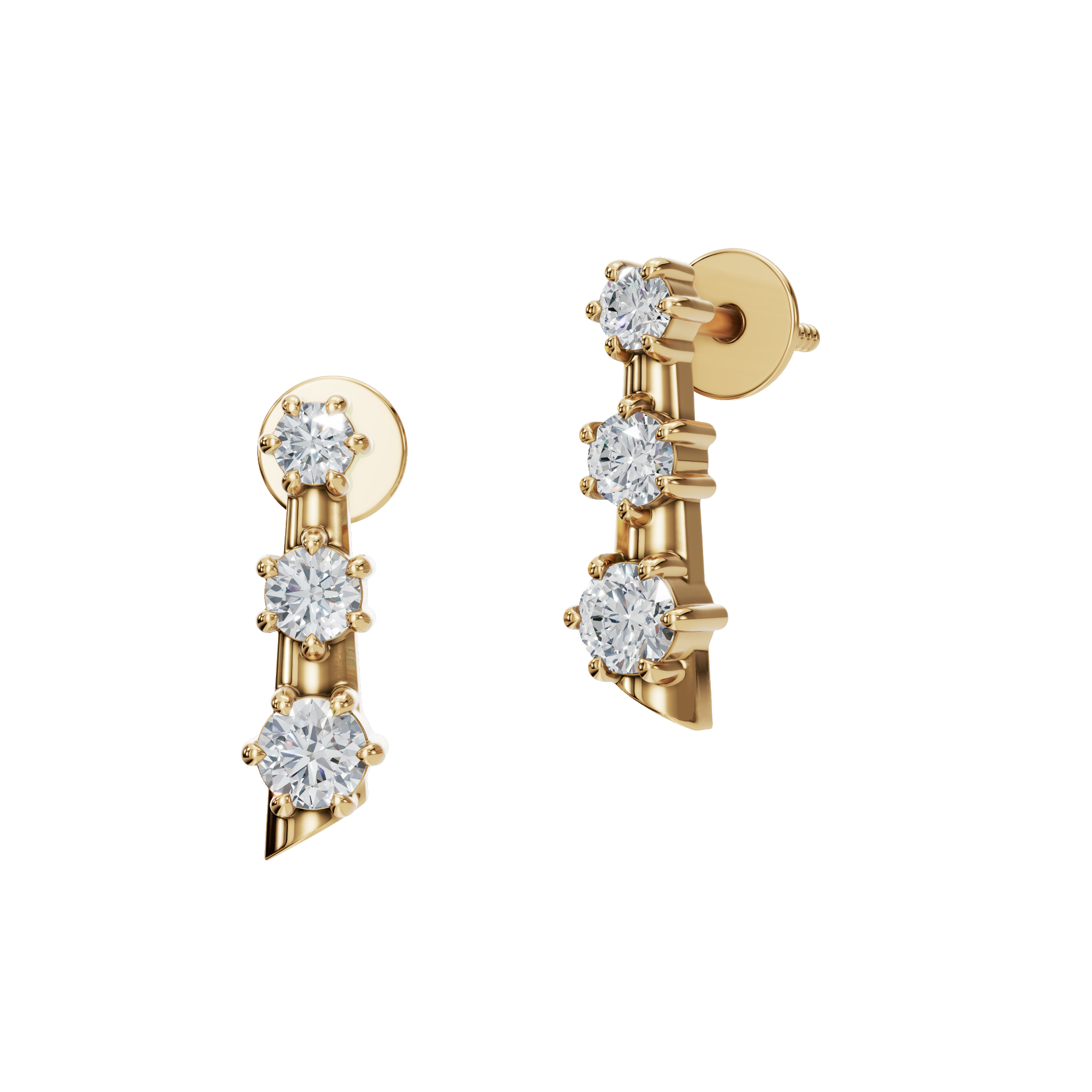 Three-Stone Lab Grown Diamond Bar Stud Earrings
