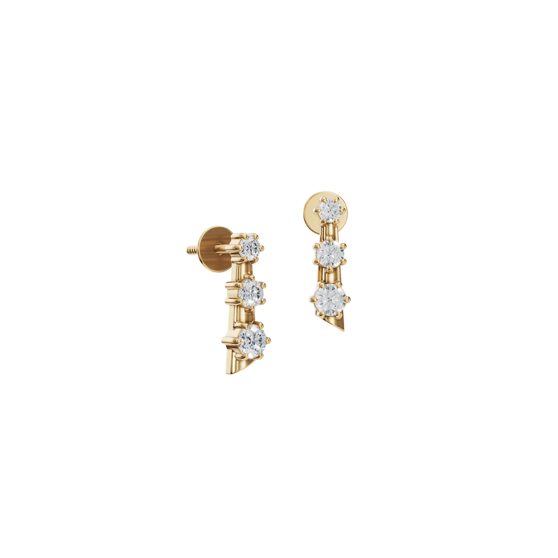 Three-Stone Lab Grown Diamond Bar Stud Earrings