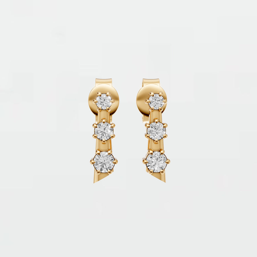 Wren Round Diamond Three Stone Drop Earrings