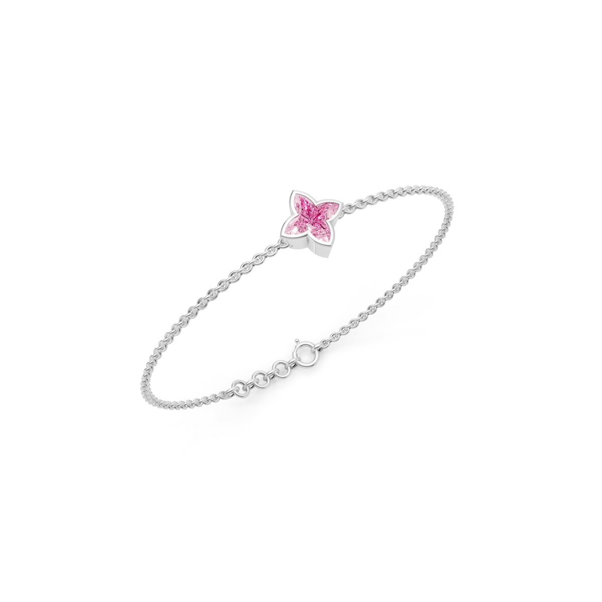 Custom Star-Shaped Pink Diamond 14K Gold Chain Bracelet