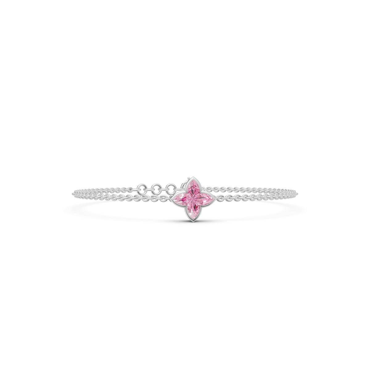 Custom Star-Shaped Pink Diamond 14K Gold Chain Bracelet