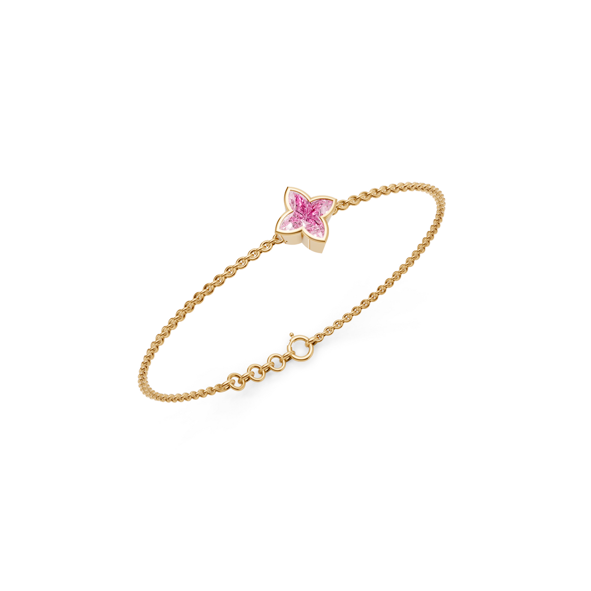 Custom Star-Shaped Pink Diamond 14K Gold Chain Bracelet