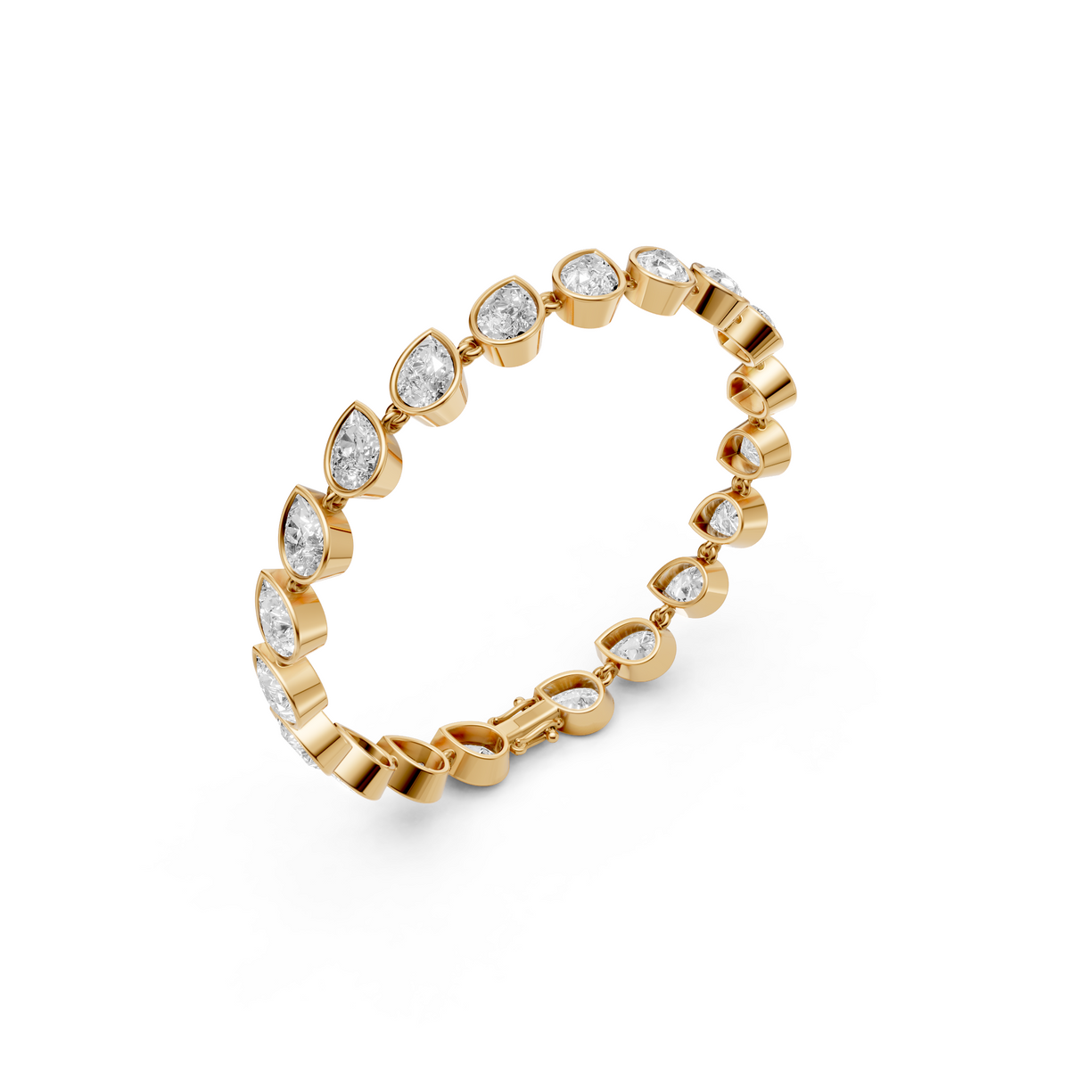 Pear Cut Diamond Bezel Tennis Bracelet in Solid Gold
