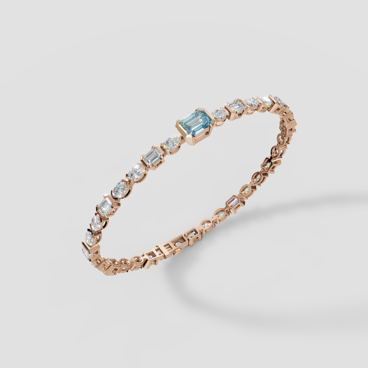 Blue Emerald Cut Diamond Tennis Bracelet in Gold | Multi-Shape Diamond Bracelet