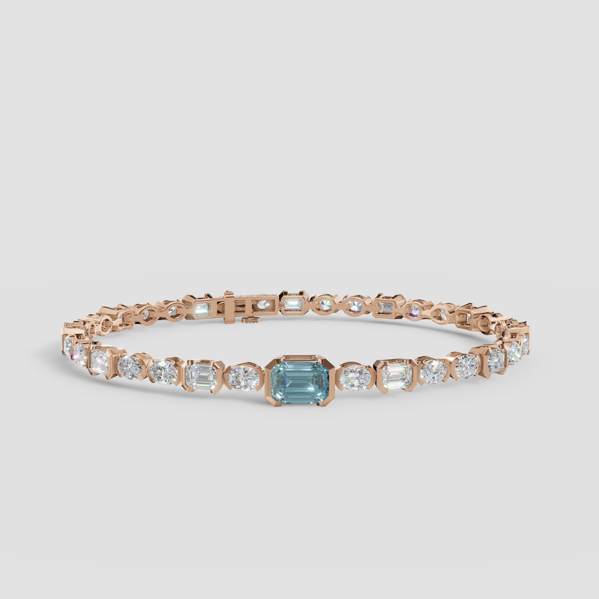 Blue Emerald Cut Diamond Tennis Bracelet in Gold | Multi-Shape Diamond Bracelet