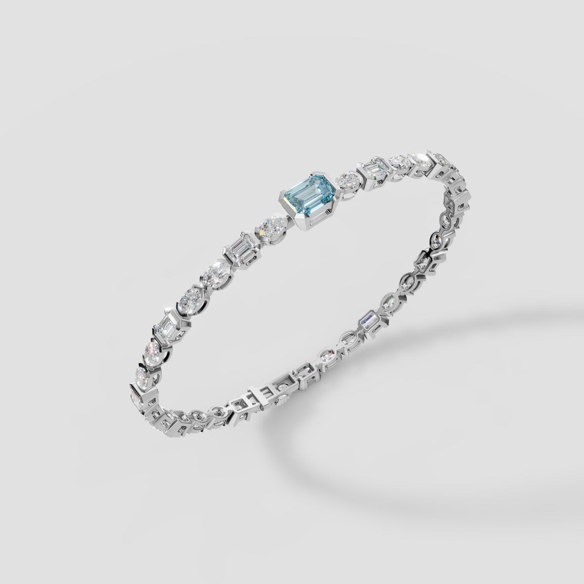 Blue Emerald Cut Diamond Tennis Bracelet in Gold | Multi-Shape Diamond Bracelet