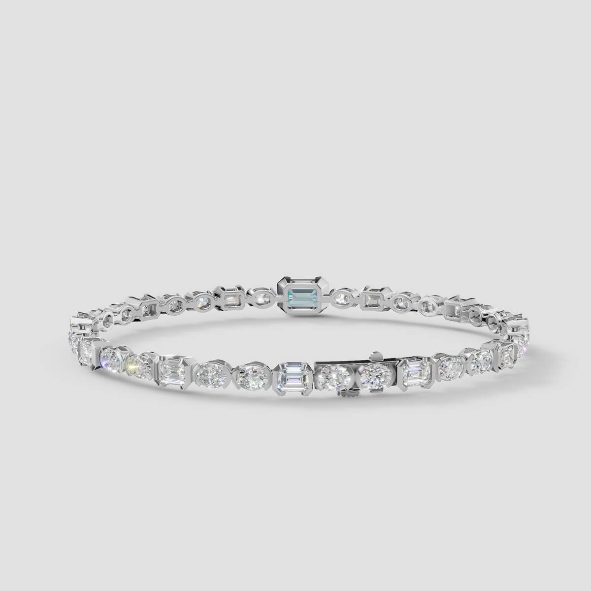 Blue Emerald Cut Diamond Tennis Bracelet in Gold | Multi-Shape Diamond Bracelet