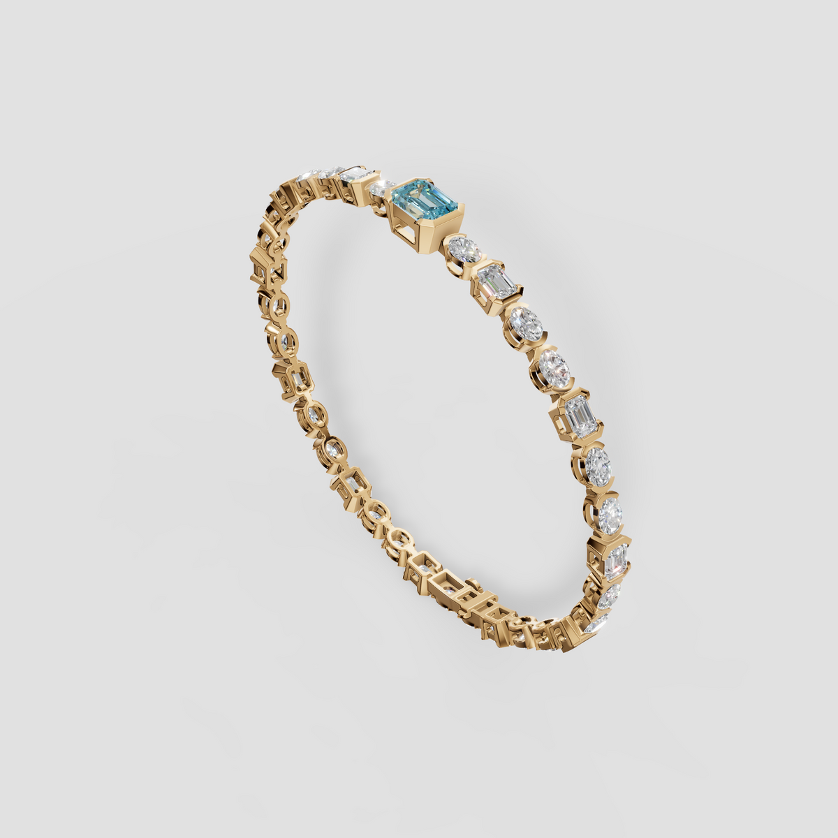Blue Emerald Cut Diamond Tennis Bracelet in Gold | Multi-Shape Diamond Bracelet