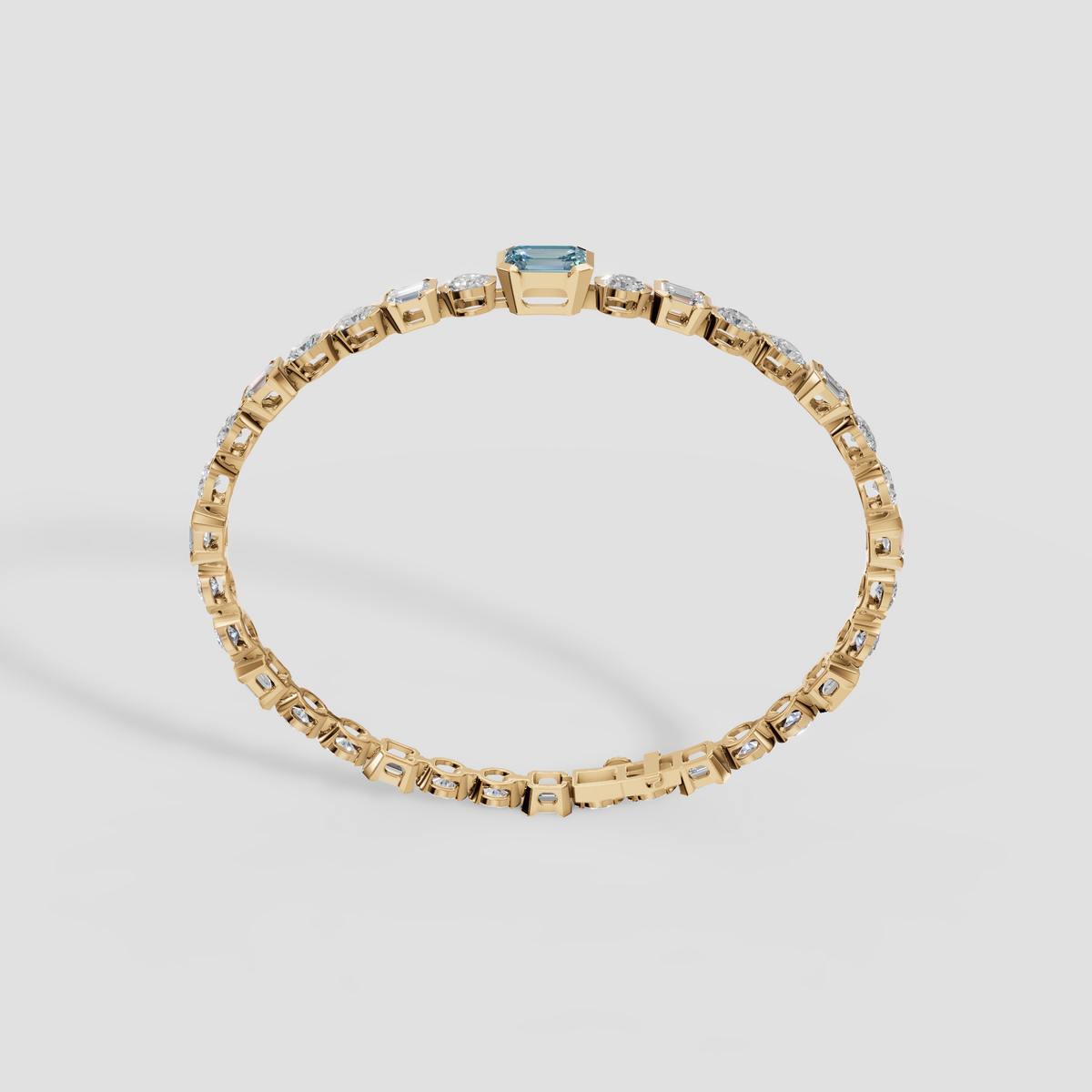 Blue Emerald Cut Diamond Tennis Bracelet in Gold | Multi-Shape Diamond Bracelet