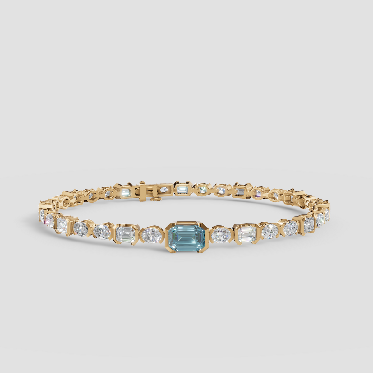 Blue Emerald Cut Diamond Tennis Bracelet in Gold | Multi-Shape Diamond Bracelet