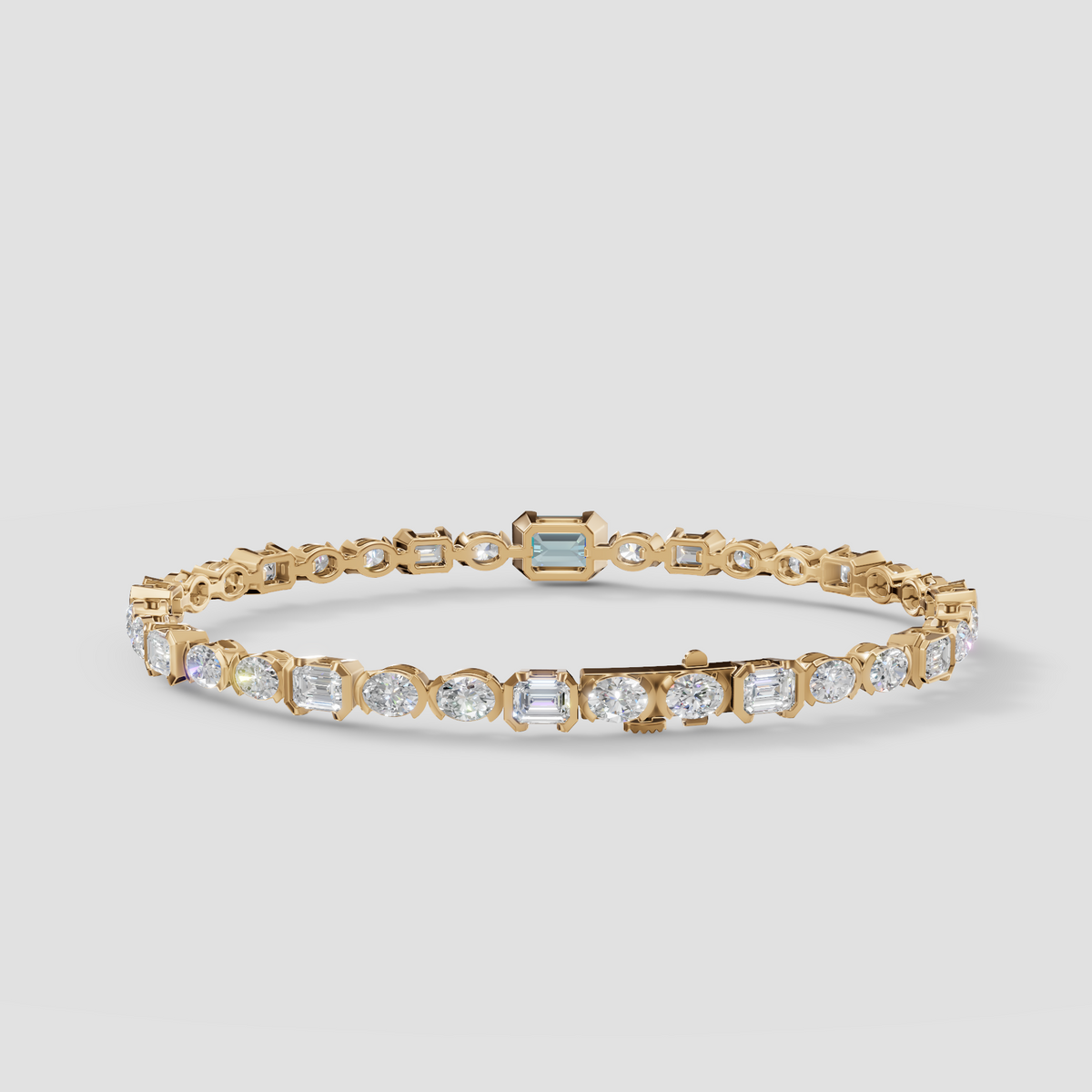 Blue Emerald Cut Diamond Tennis Bracelet in Gold | Multi-Shape Diamond Bracelet