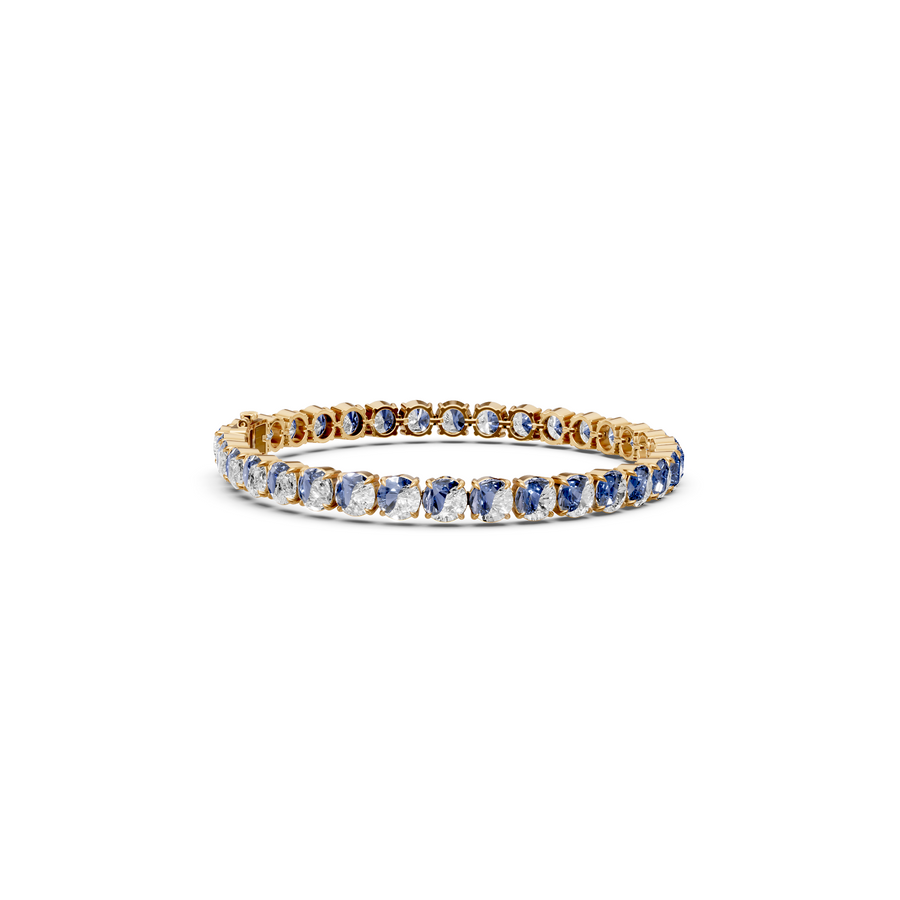 Blue and White Diamond Tennis Bracelet in Yellow Gold
