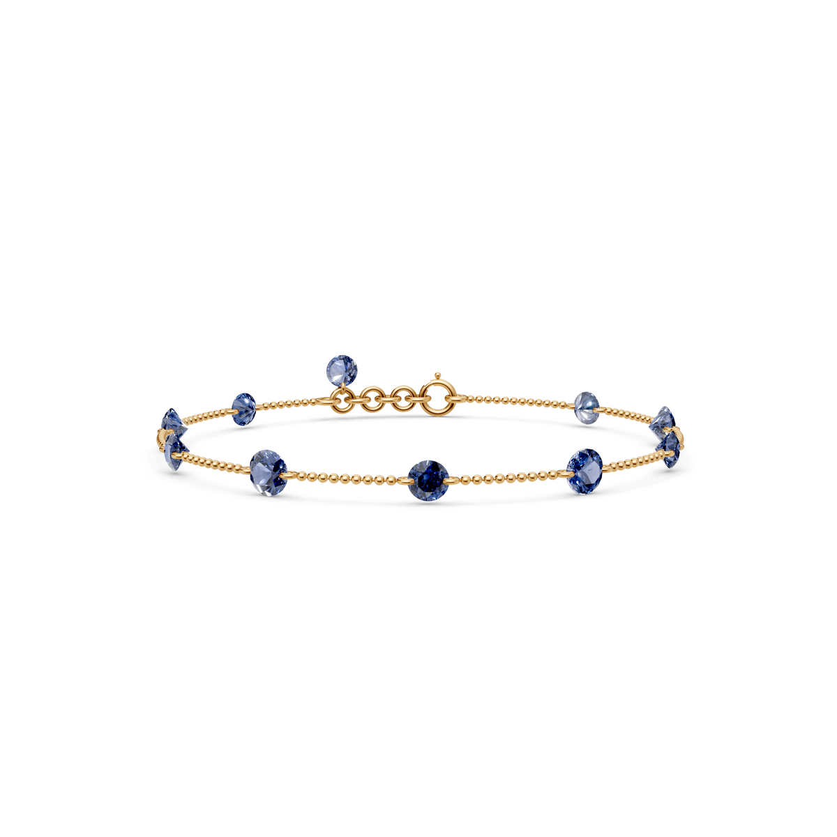 Blue Diamond Station Bracelet In 14K Gold