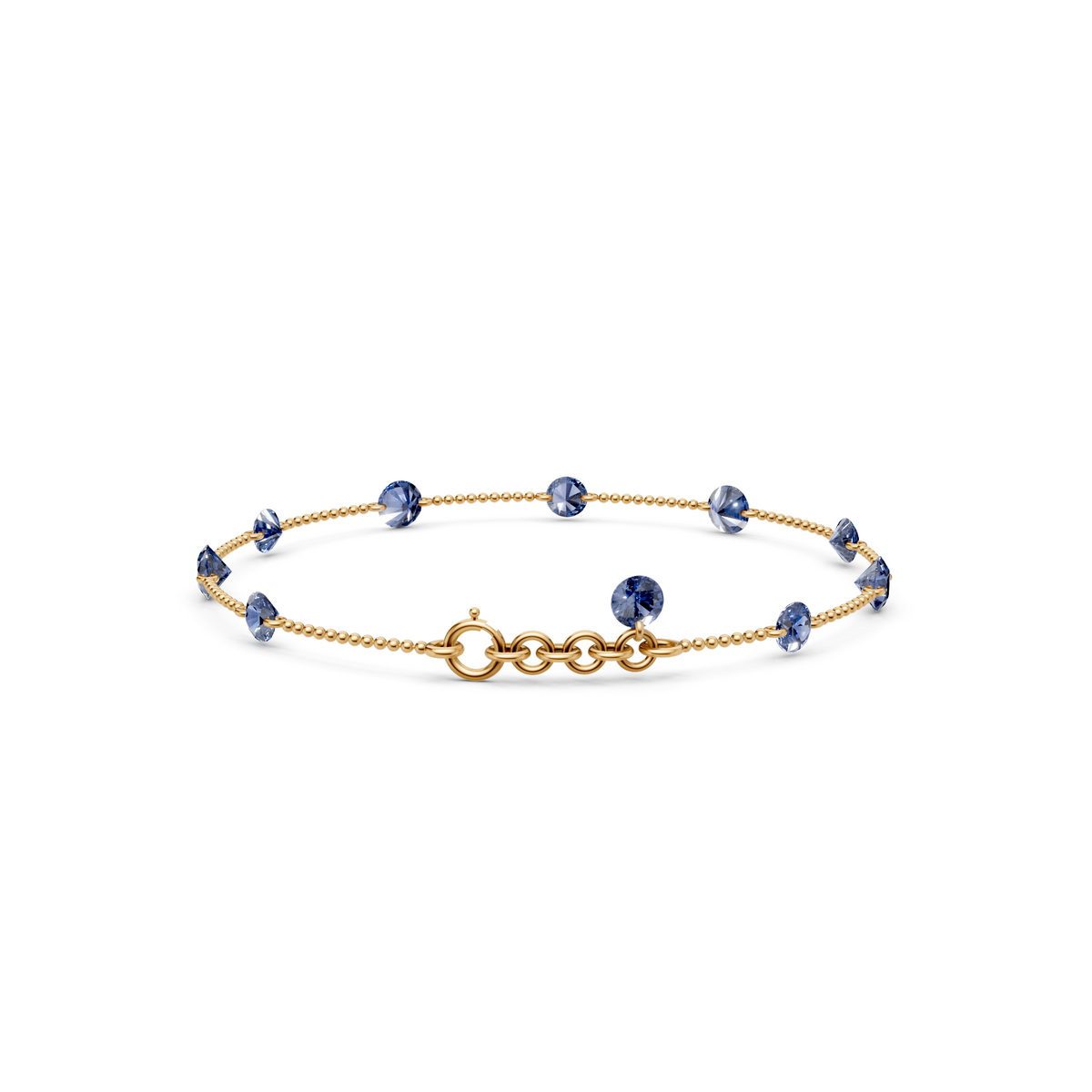 Blue Diamond Station Bracelet In 14K Gold