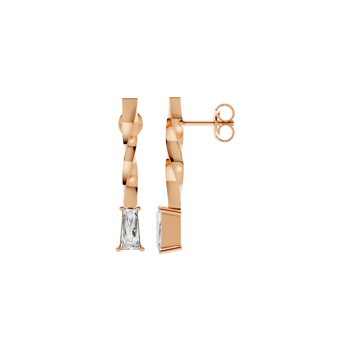 Solitaire Tapered Baguette Diamond Drop Earrings