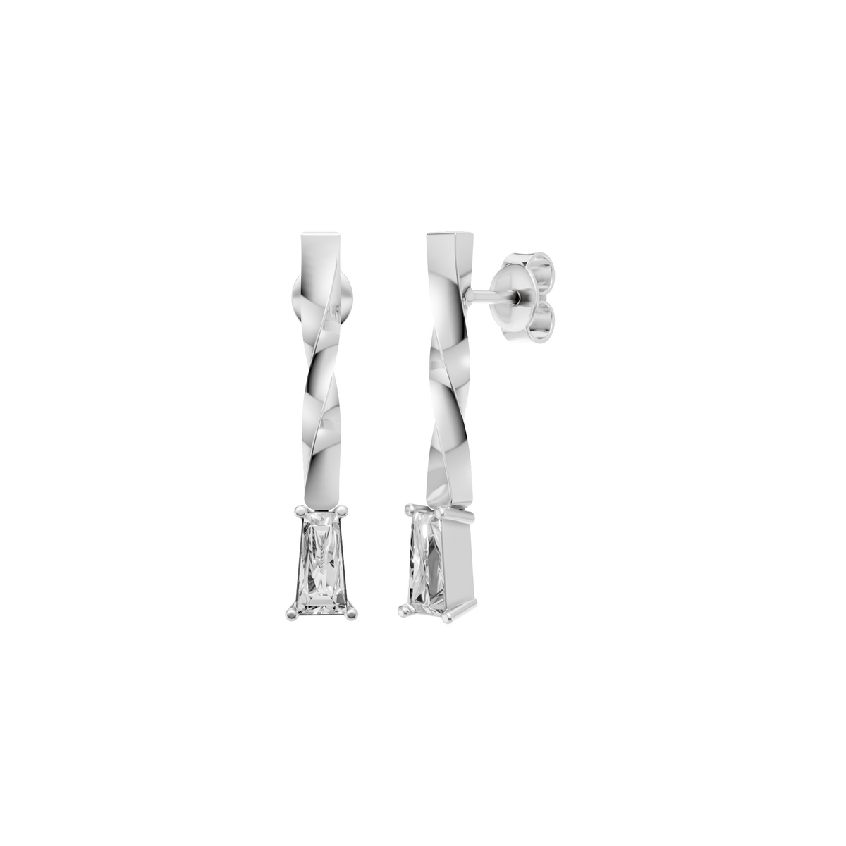Solitaire Tapered Baguette Diamond Drop Earrings