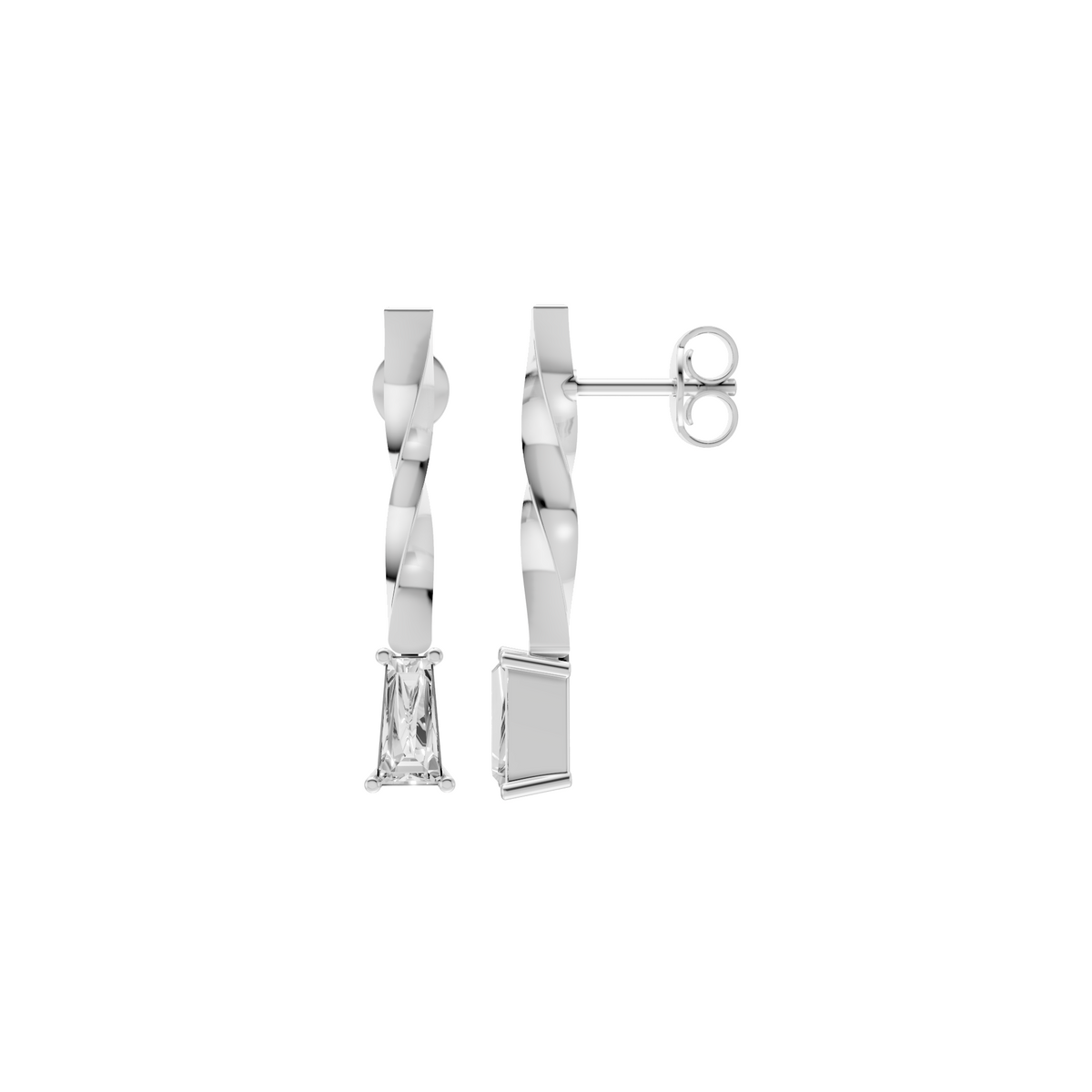 Solitaire Tapered Baguette Diamond Drop Earrings