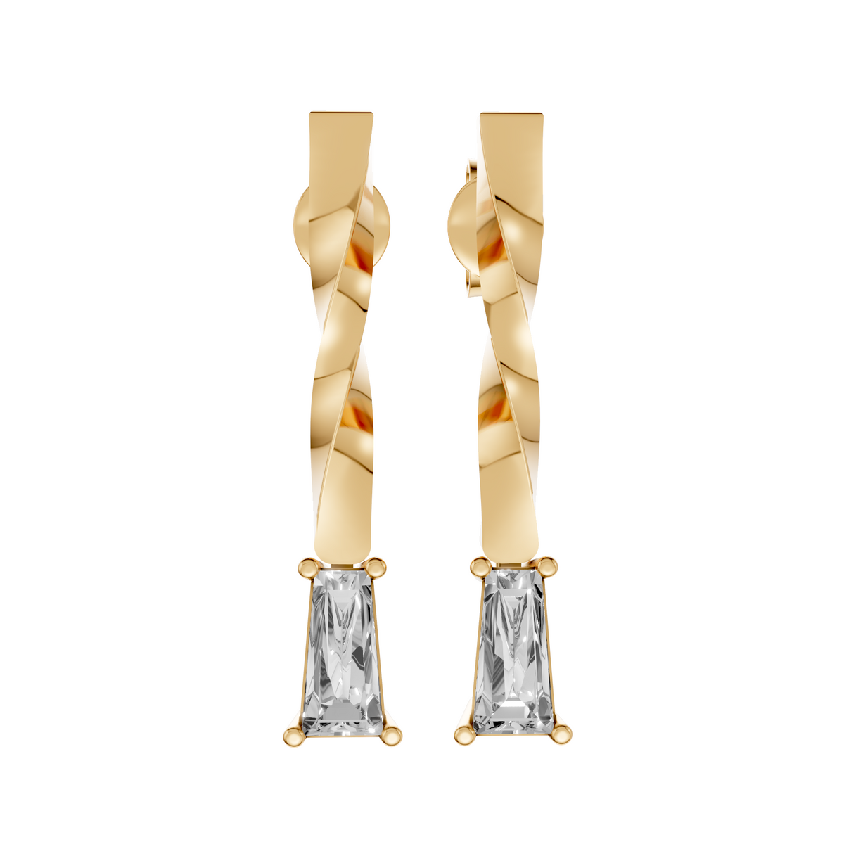 Solitaire Tapered Baguette Diamond Drop Earrings
