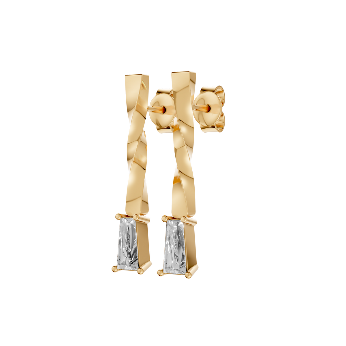 Solitaire Tapered Baguette Diamond Drop Earrings