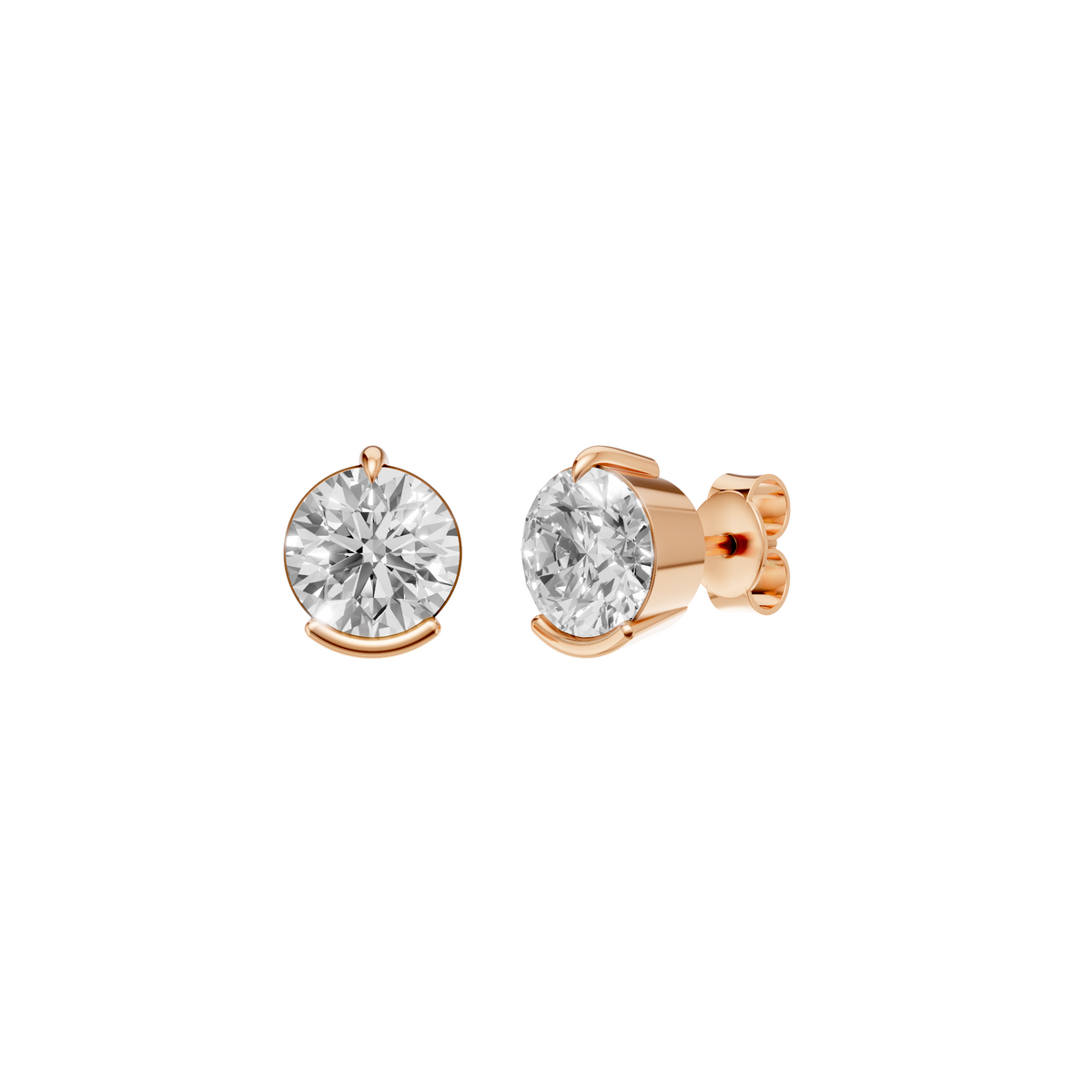 Round Diamond Solitaire Stud Earrings 14K Gold