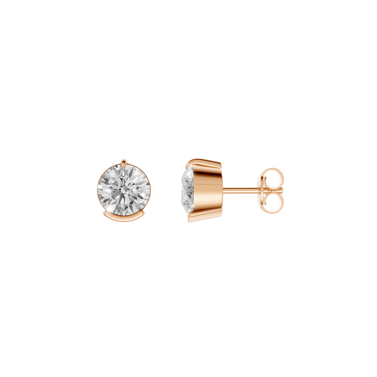 Round Diamond Solitaire Stud Earrings 14K Gold