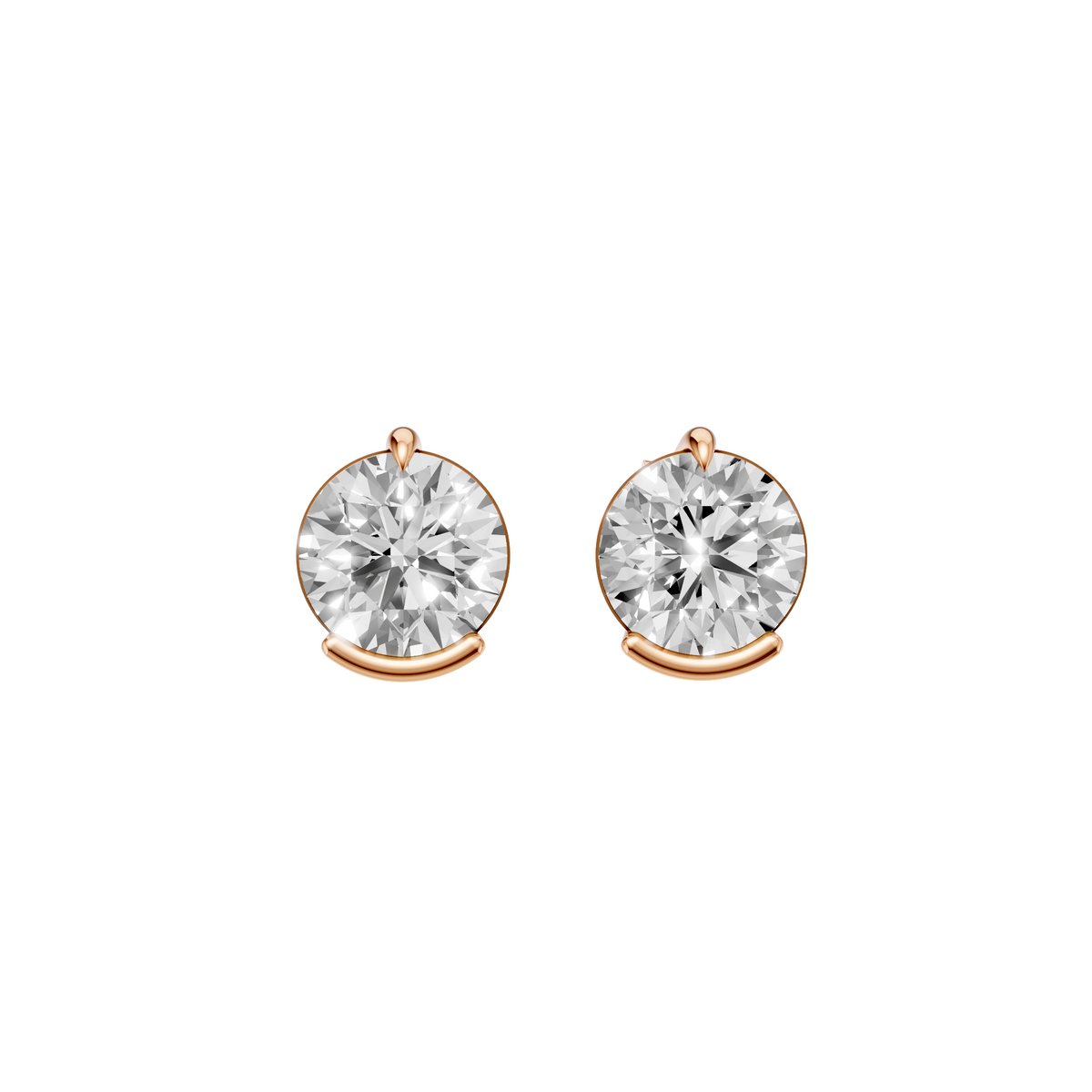 Round Diamond Solitaire Stud Earrings 14K Gold