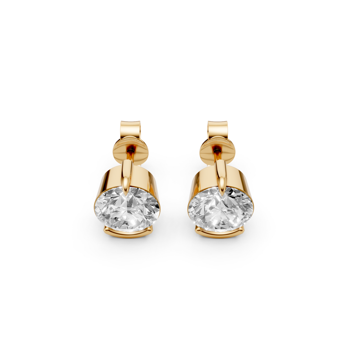 Round Diamond Solitaire Stud Earrings 14K Gold