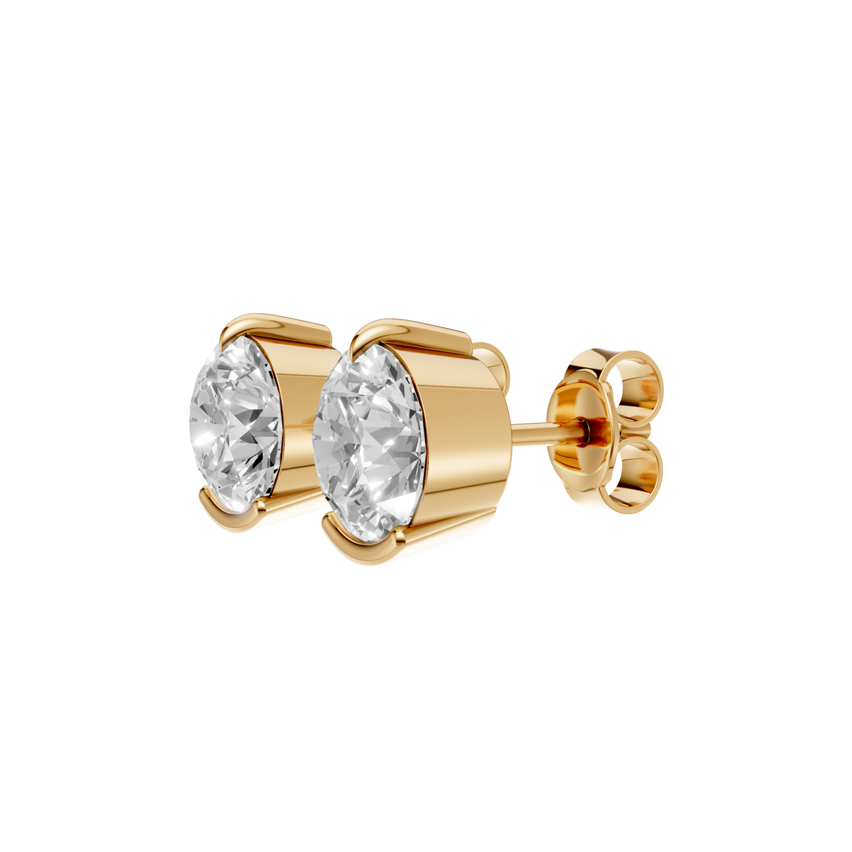 Round Diamond Solitaire Stud Earrings 14K Gold