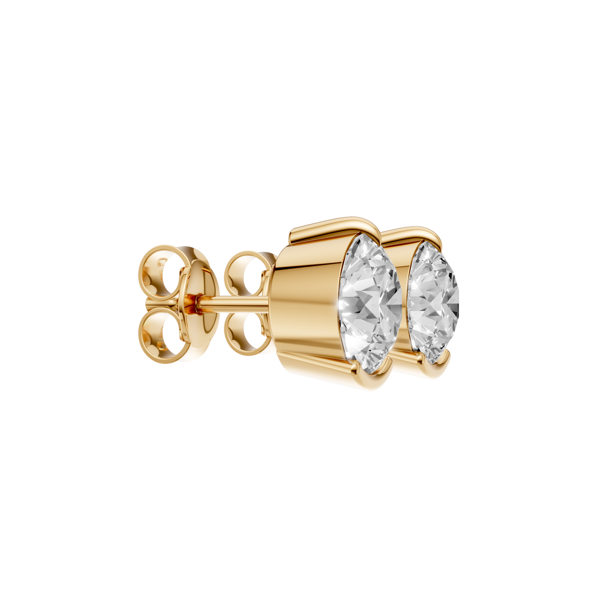 Round Diamond Solitaire Stud Earrings 14K Gold