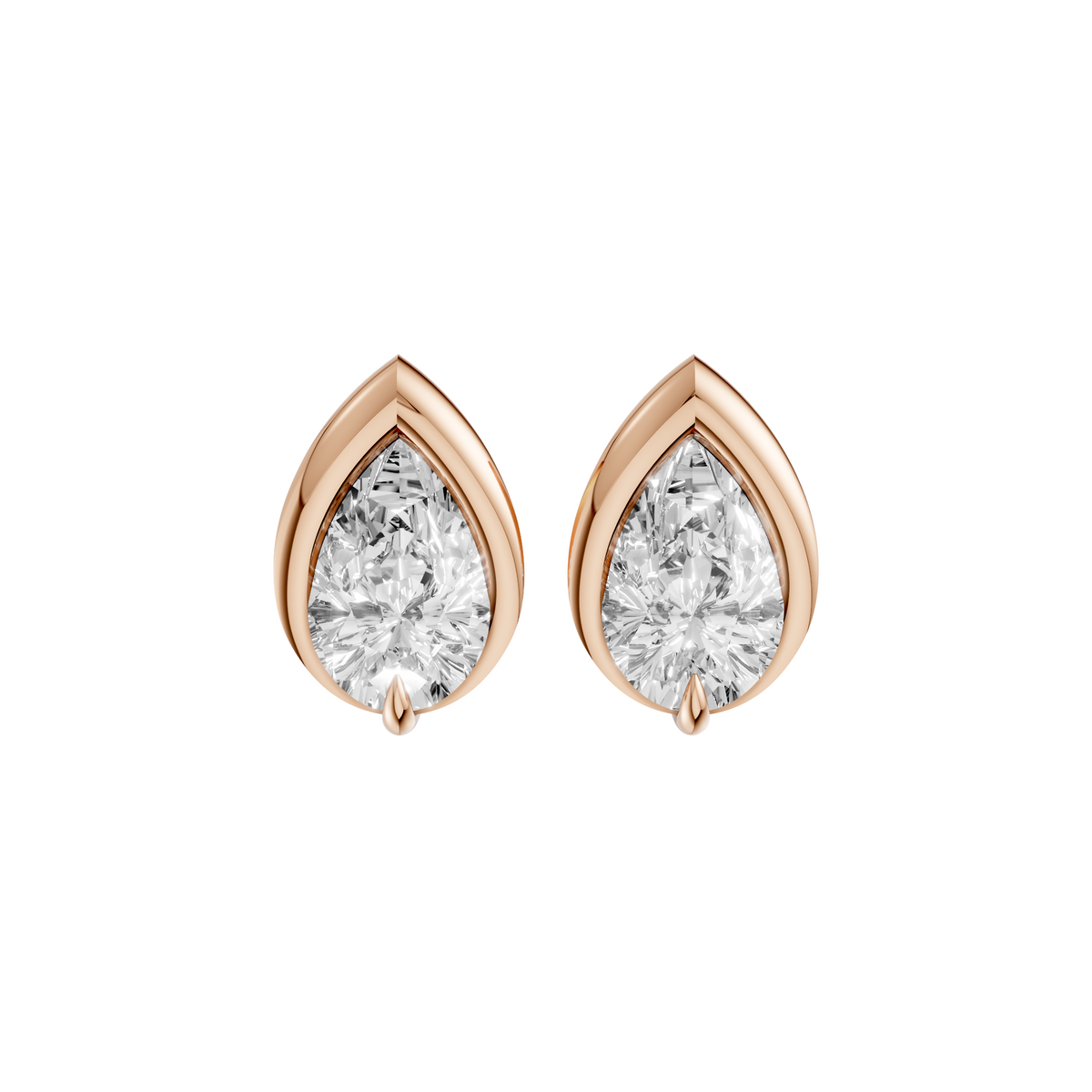 Pear-Shaped Diamond Bezel Stud Earrings In 14K Gold