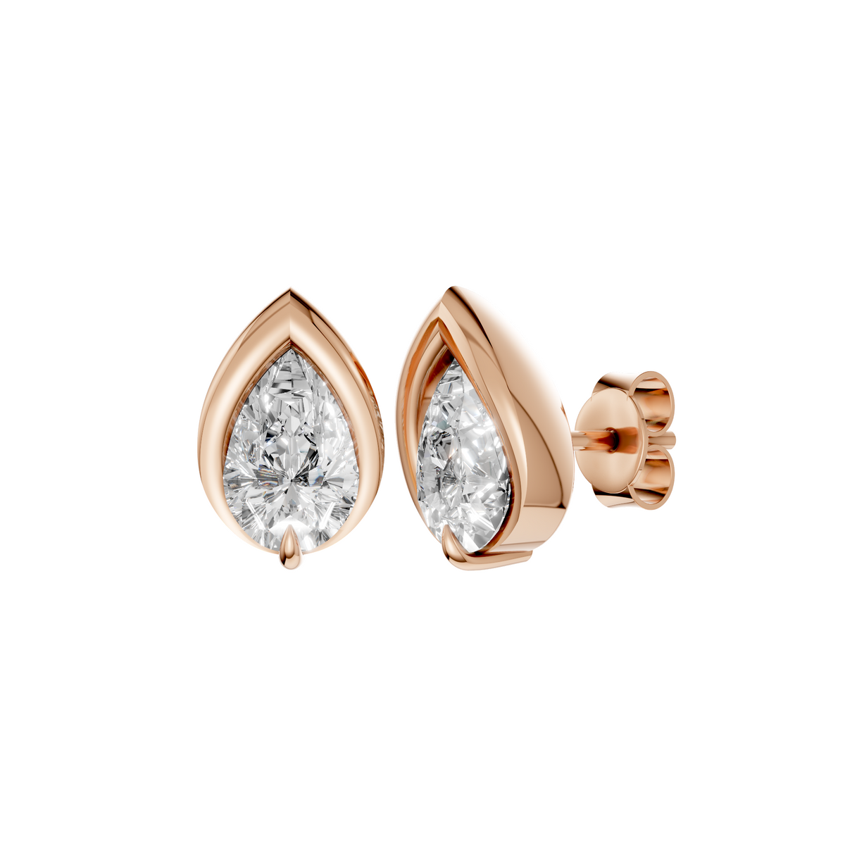 Pear-Shaped Diamond Bezel Stud Earrings In 14K Gold