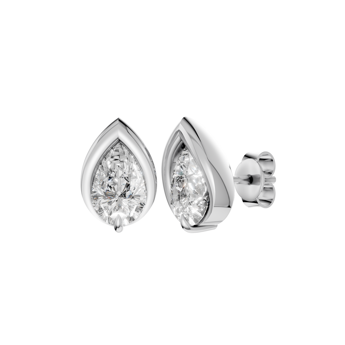 Pear-Shaped Diamond Bezel Stud Earrings In 14K Gold