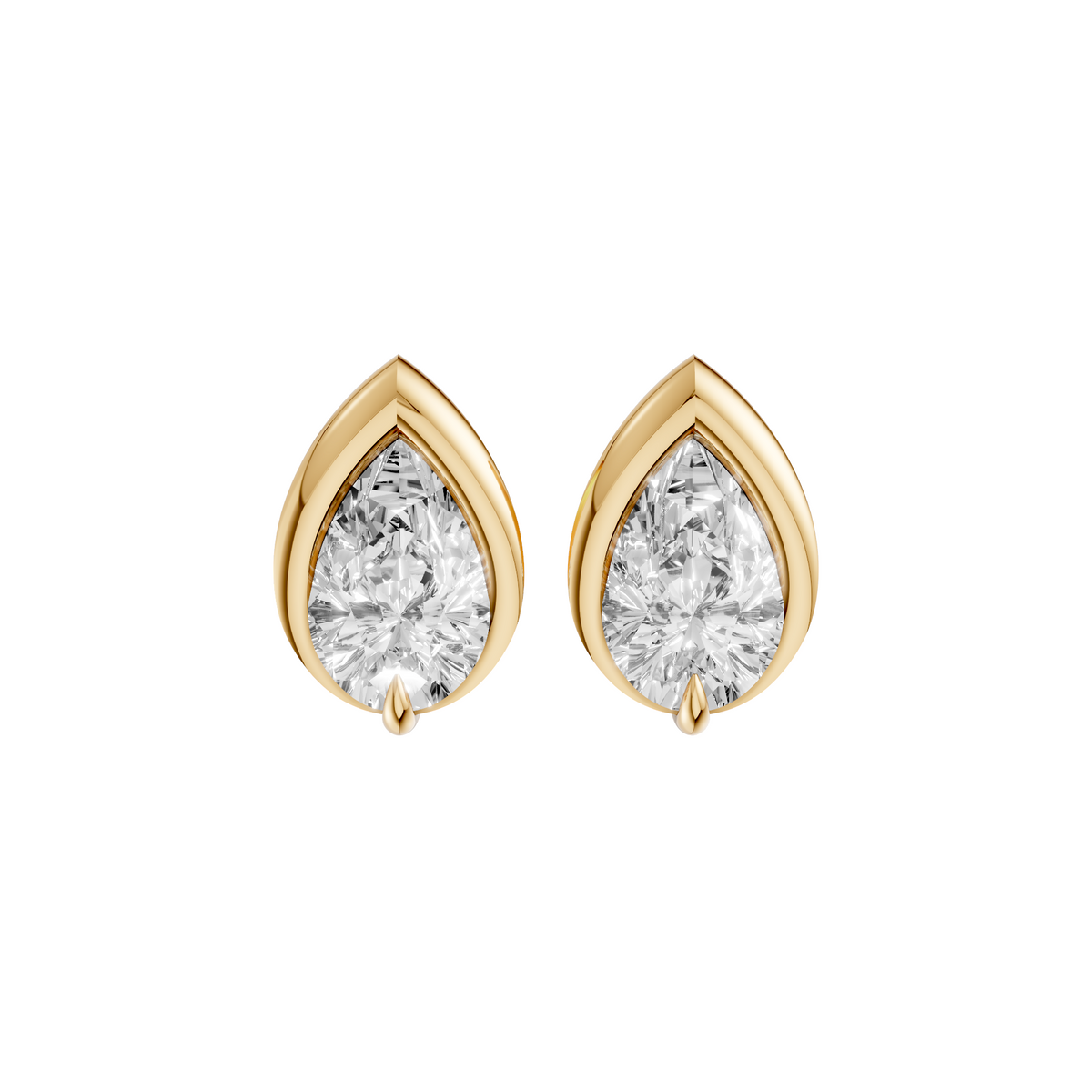 Pear-Shaped Diamond Bezel Stud Earrings In 14K Gold