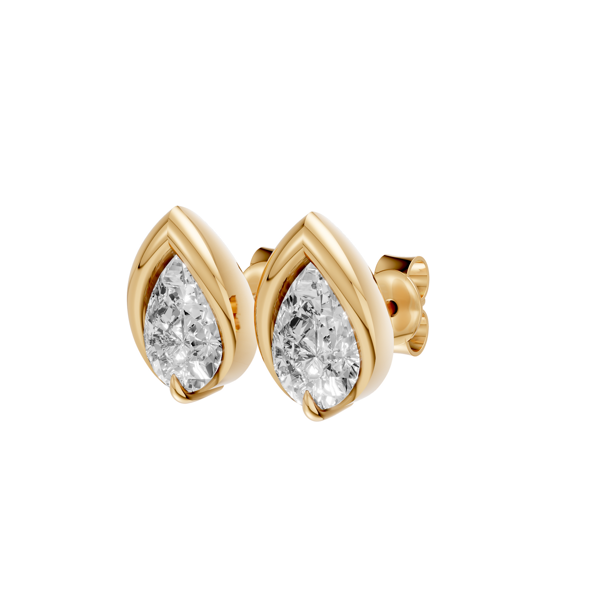 Pear-Shaped Diamond Bezel Stud Earrings In 14K Gold