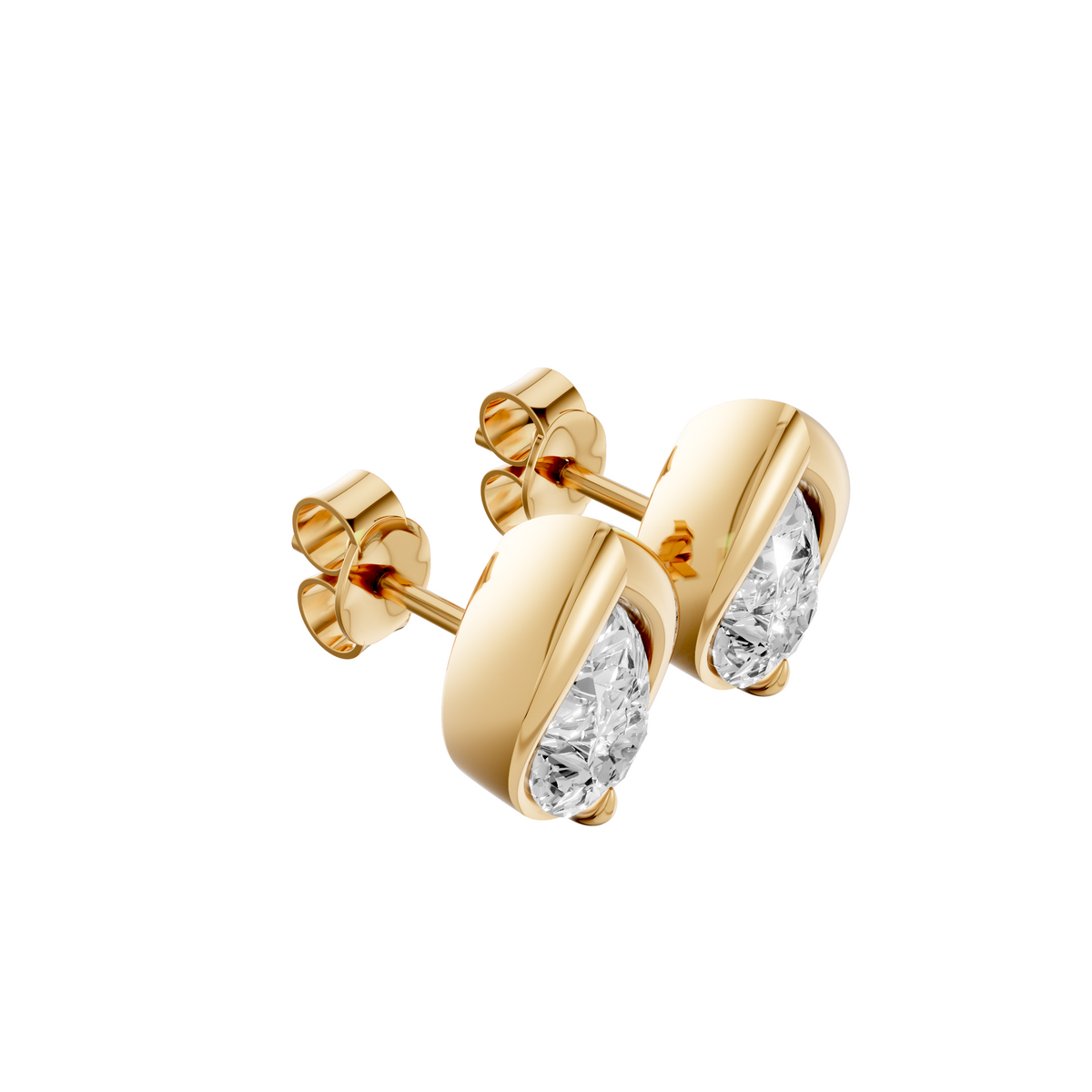Pear-Shaped Diamond Bezel Stud Earrings In 14K Gold