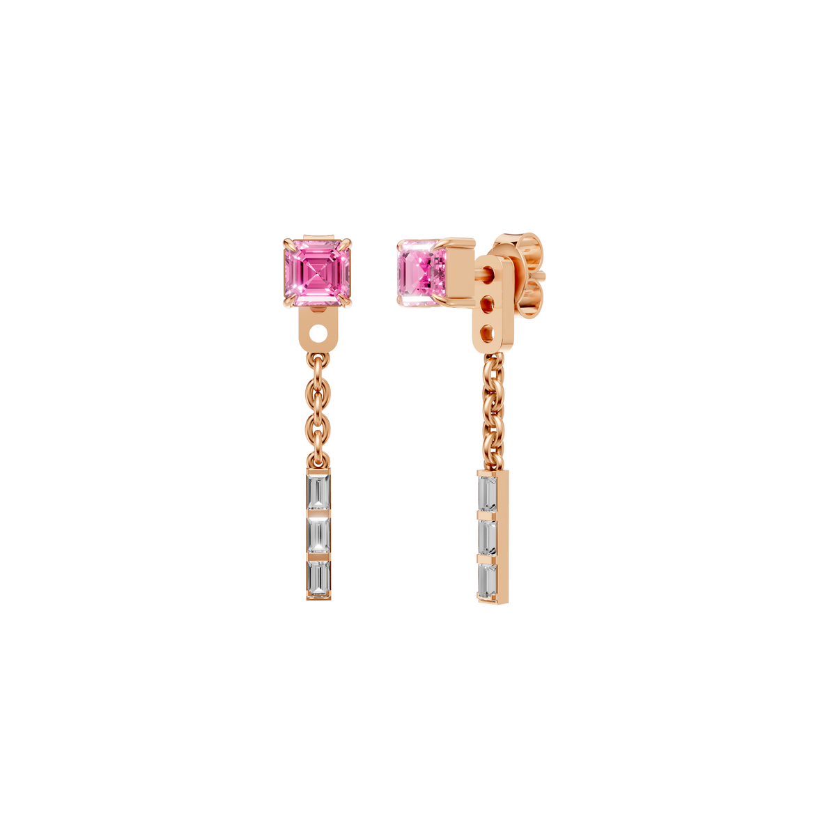 Lab Diamond Pink & Baguette Drop Earrings