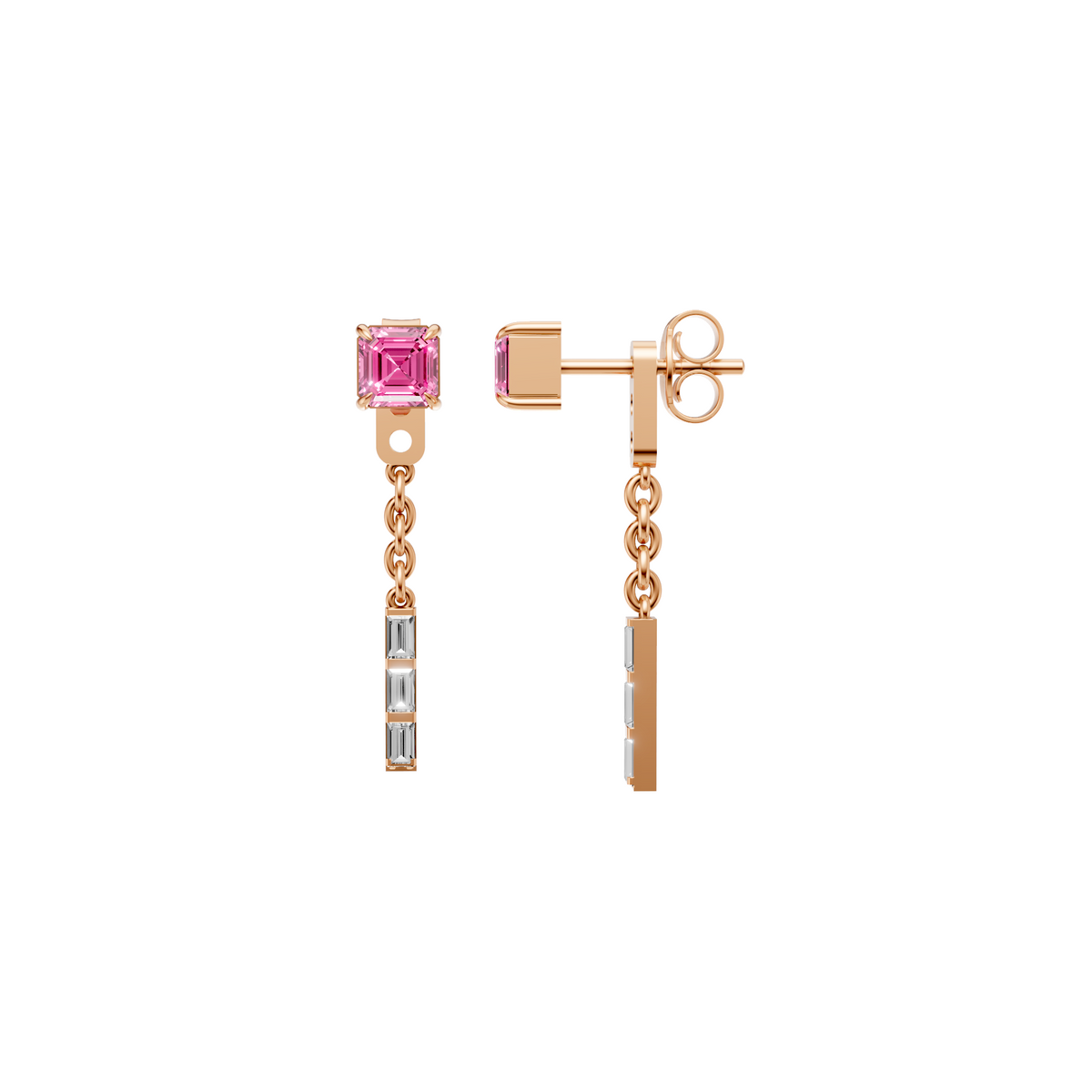 Lab Diamond Pink & Baguette Drop Earrings