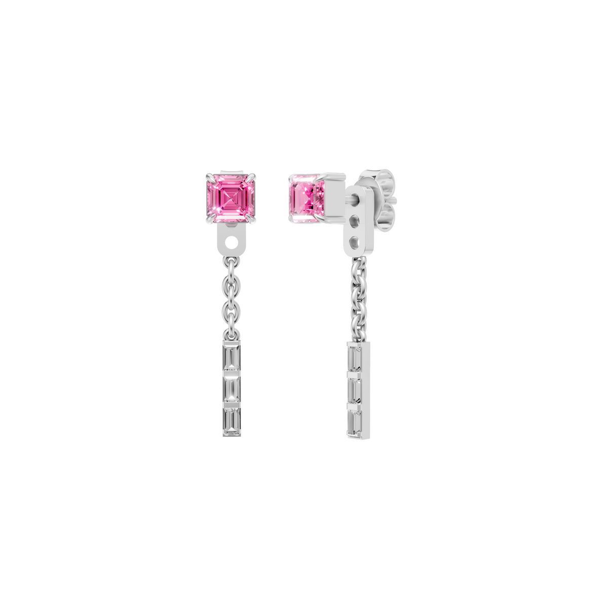 Lab Diamond Pink & Baguette Drop Earrings