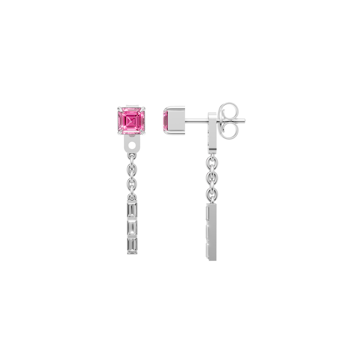 Lab Diamond Pink & Baguette Drop Earrings