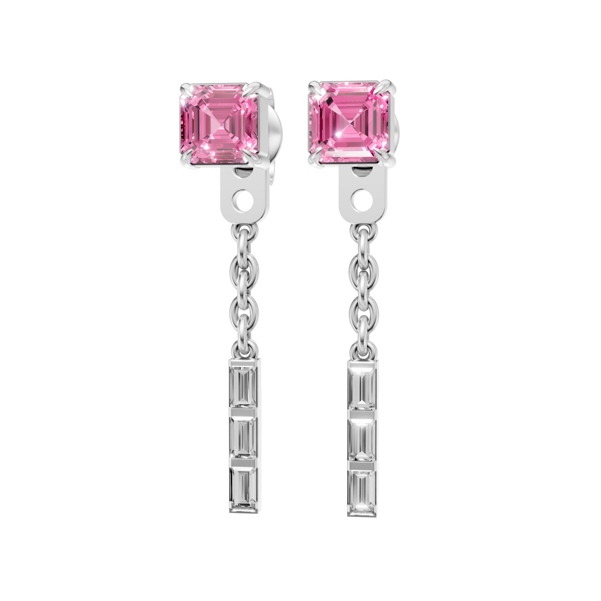 Lab Diamond Pink & Baguette Drop Earrings