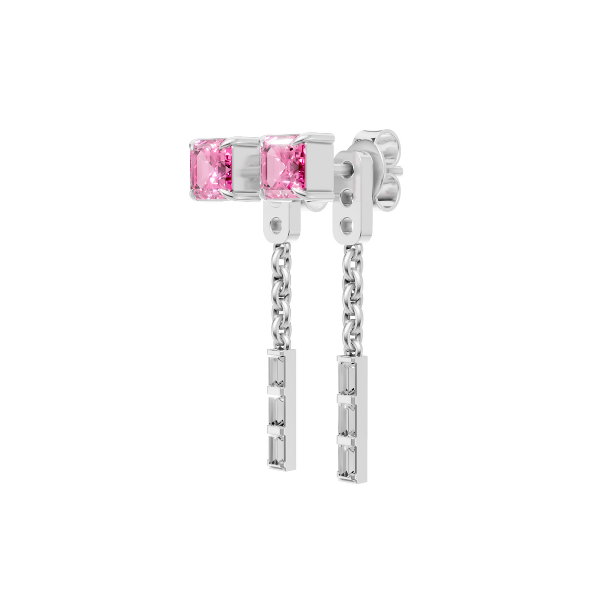 Lab Diamond Pink & Baguette Drop Earrings