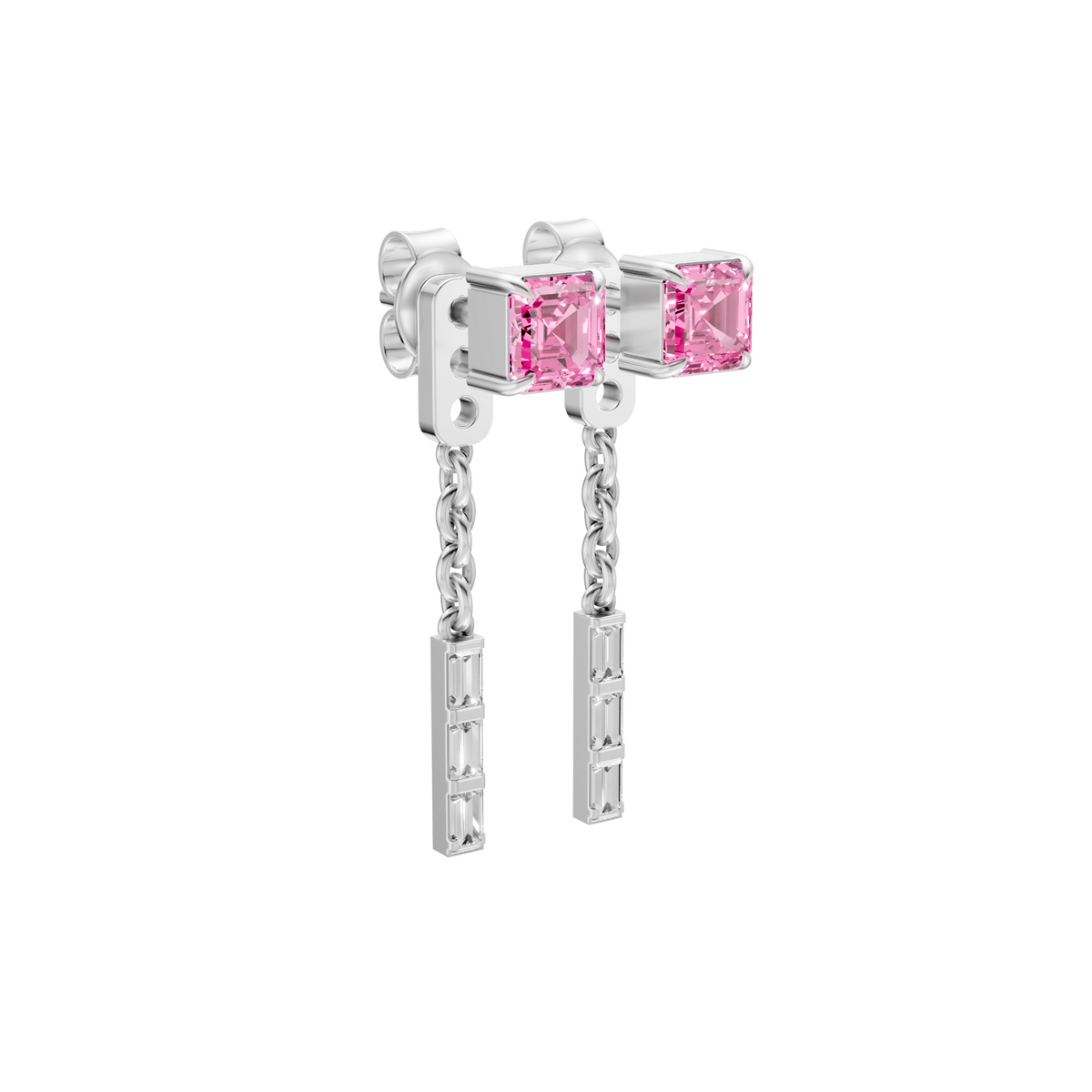 Lab Diamond Pink & Baguette Drop Earrings