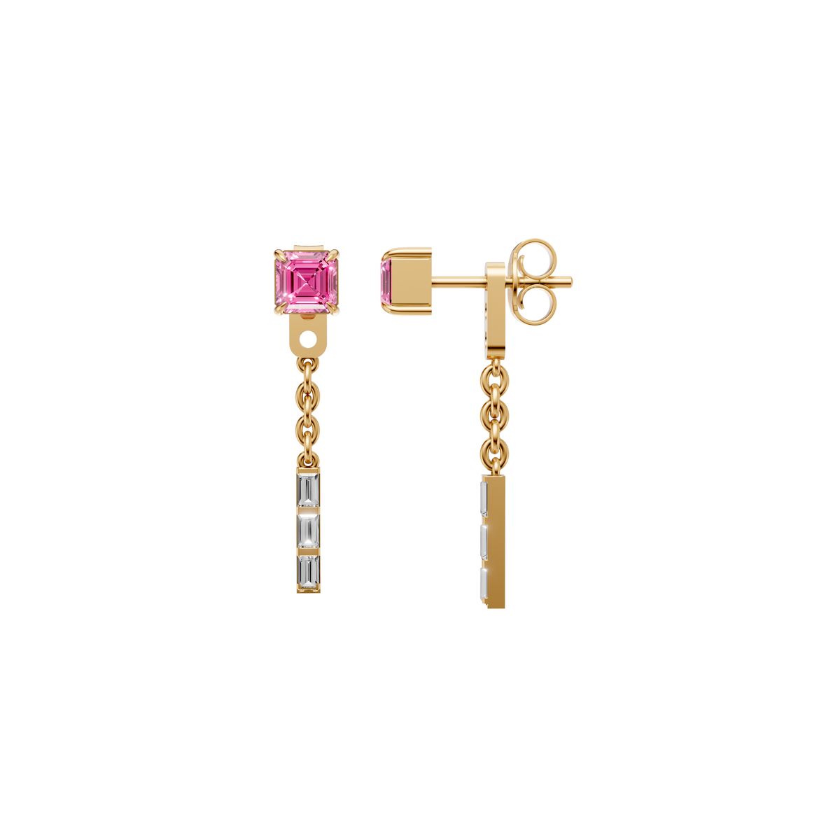 Lab Diamond Pink & Baguette Drop Earrings