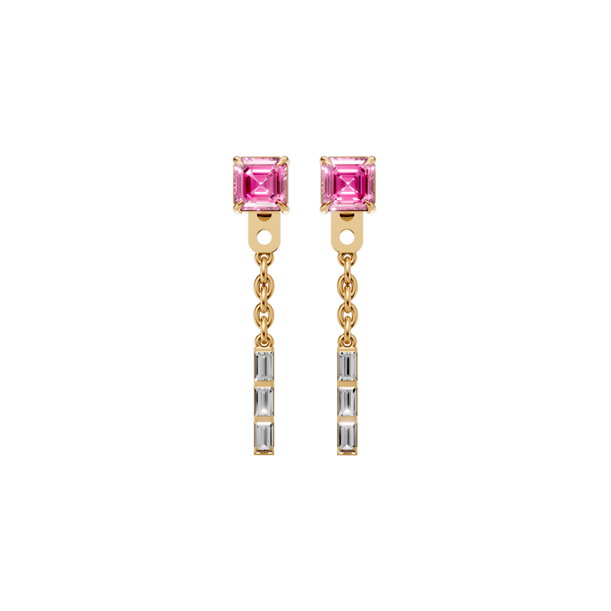 Lab Diamond Pink & Baguette Drop Earrings