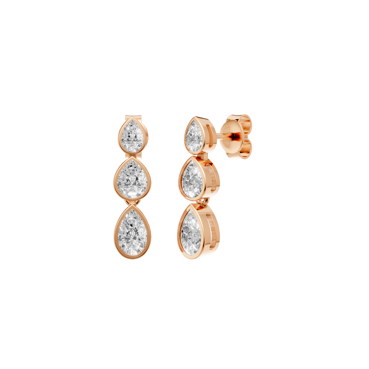 Nova Three Stone Pear Diamond Dangle Earrings