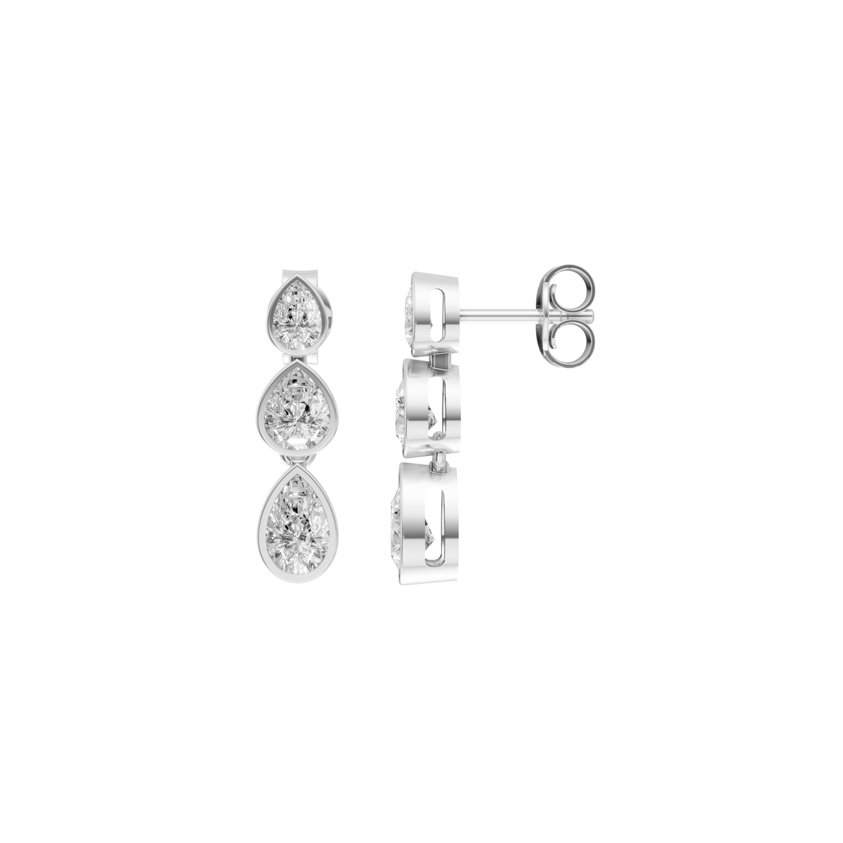 Nova Three Stone Pear Diamond Dangle Earrings