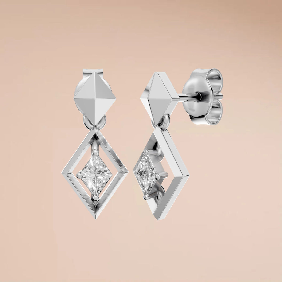 Nova Kite Diamond Geometric Drop Stud Earrings